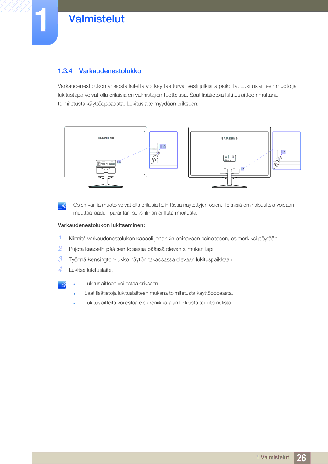 Samsung LS27D391HS/EN, LS24D391HL/EN manual Varkaudenestolukko 