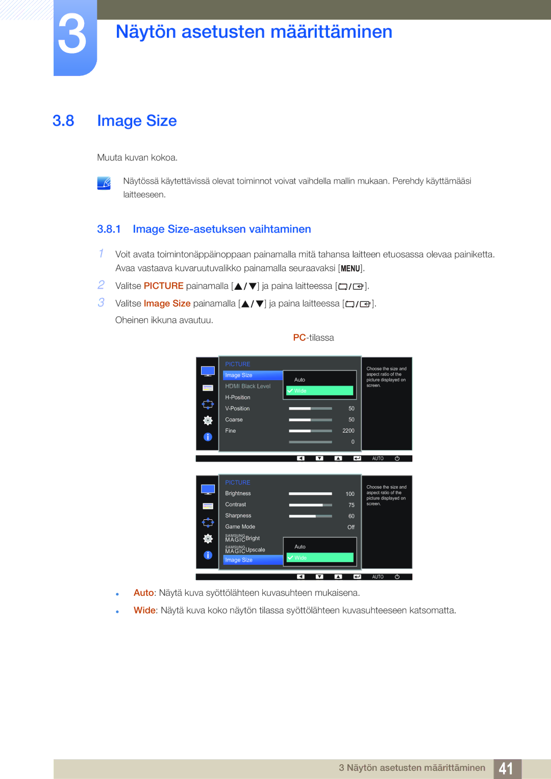 Samsung LS24D391HL/EN, LS27D391HS/EN manual Image Size-asetuksen vaihtaminen 