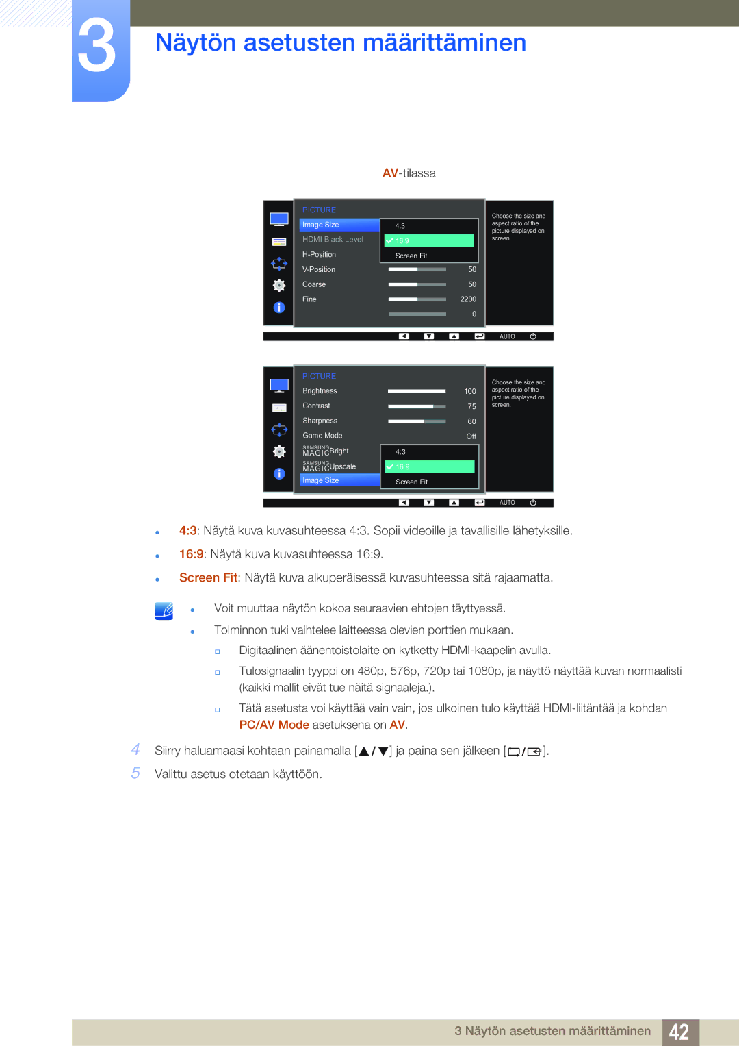 Samsung LS27D391HS/EN, LS24D391HL/EN manual AV-tilassa 