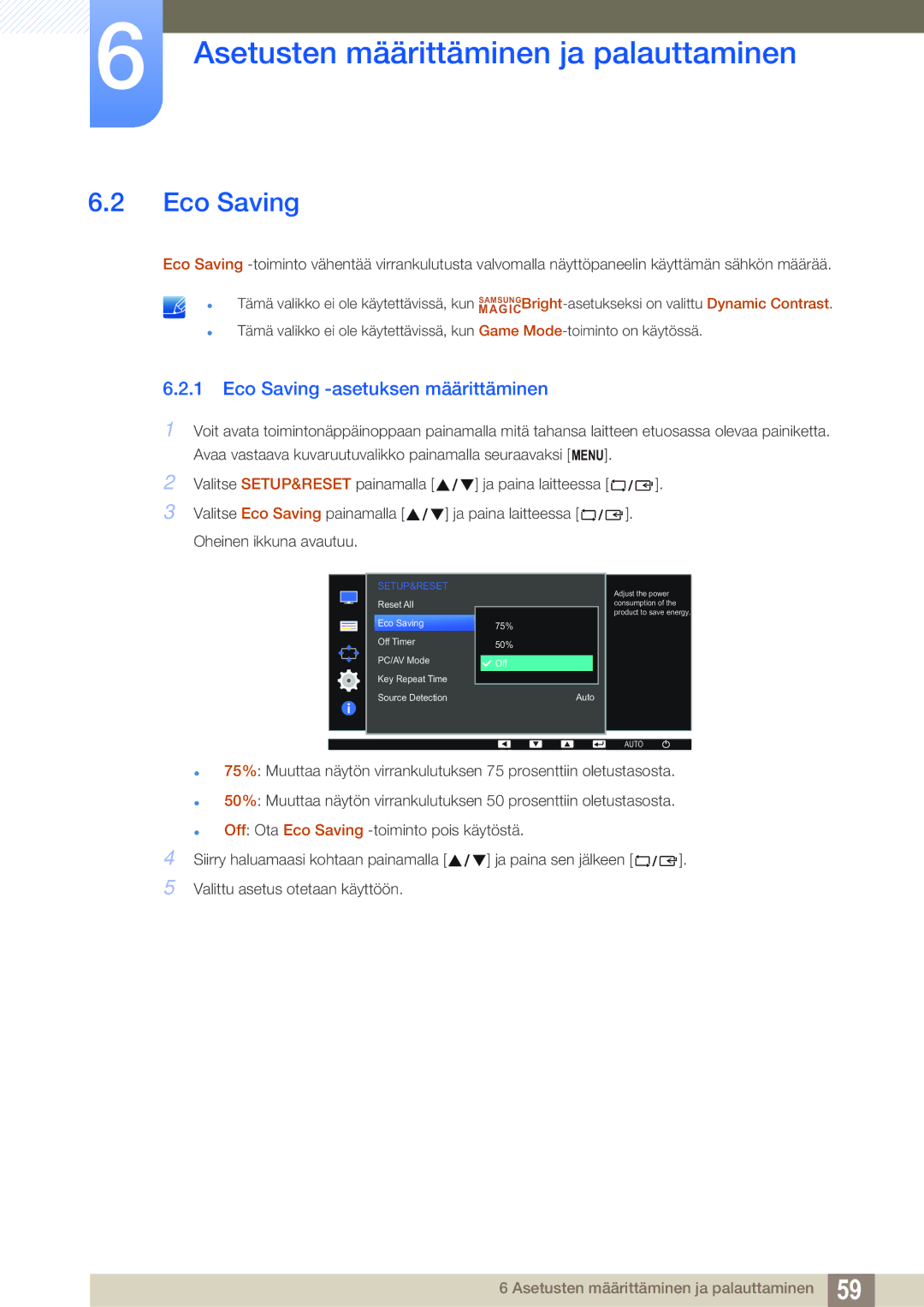 Samsung LS24D391HL/EN, LS27D391HS/EN manual Eco Saving -asetuksen määrittäminen 