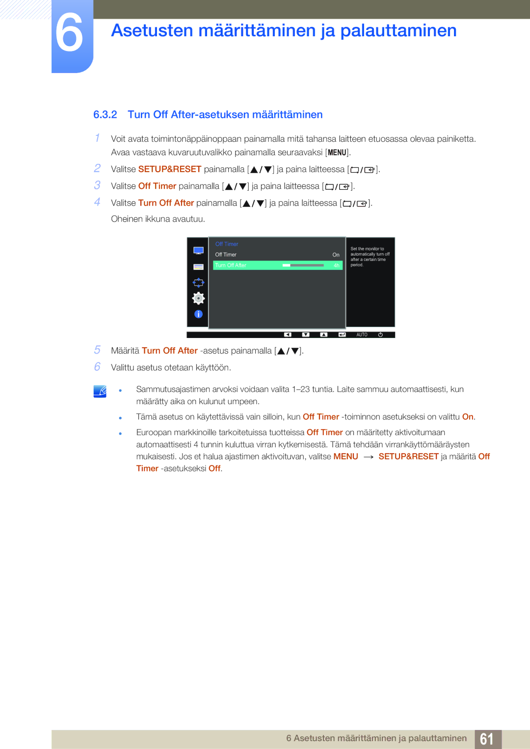 Samsung LS24D391HL/EN, LS27D391HS/EN manual Turn Off After-asetuksen määrittäminen 