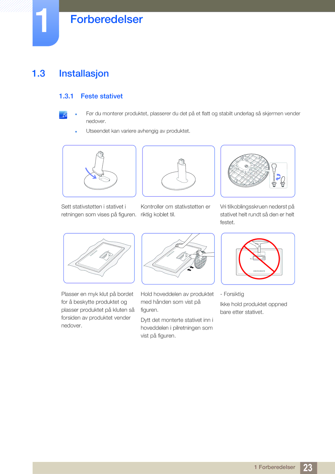 Samsung LS24D391HL/EN, LS27D391HS/EN manual Installasjon, Feste stativet 