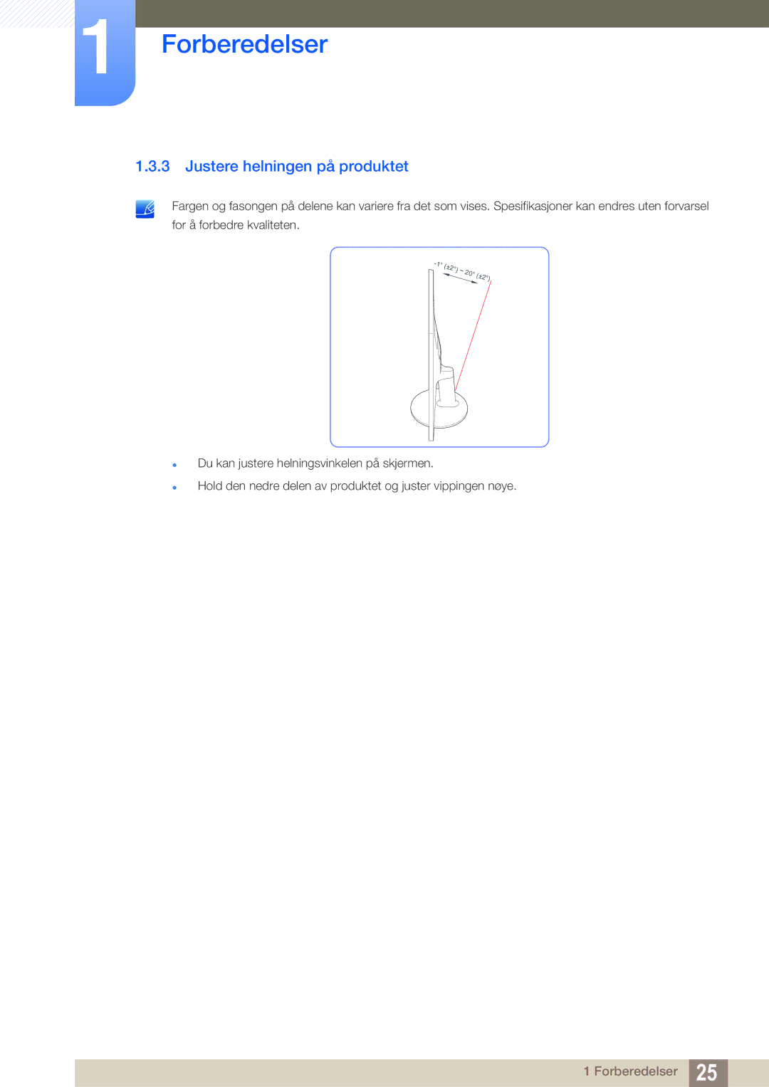 Samsung LS24D391HL/EN, LS27D391HS/EN manual Justere helningen på produktet 