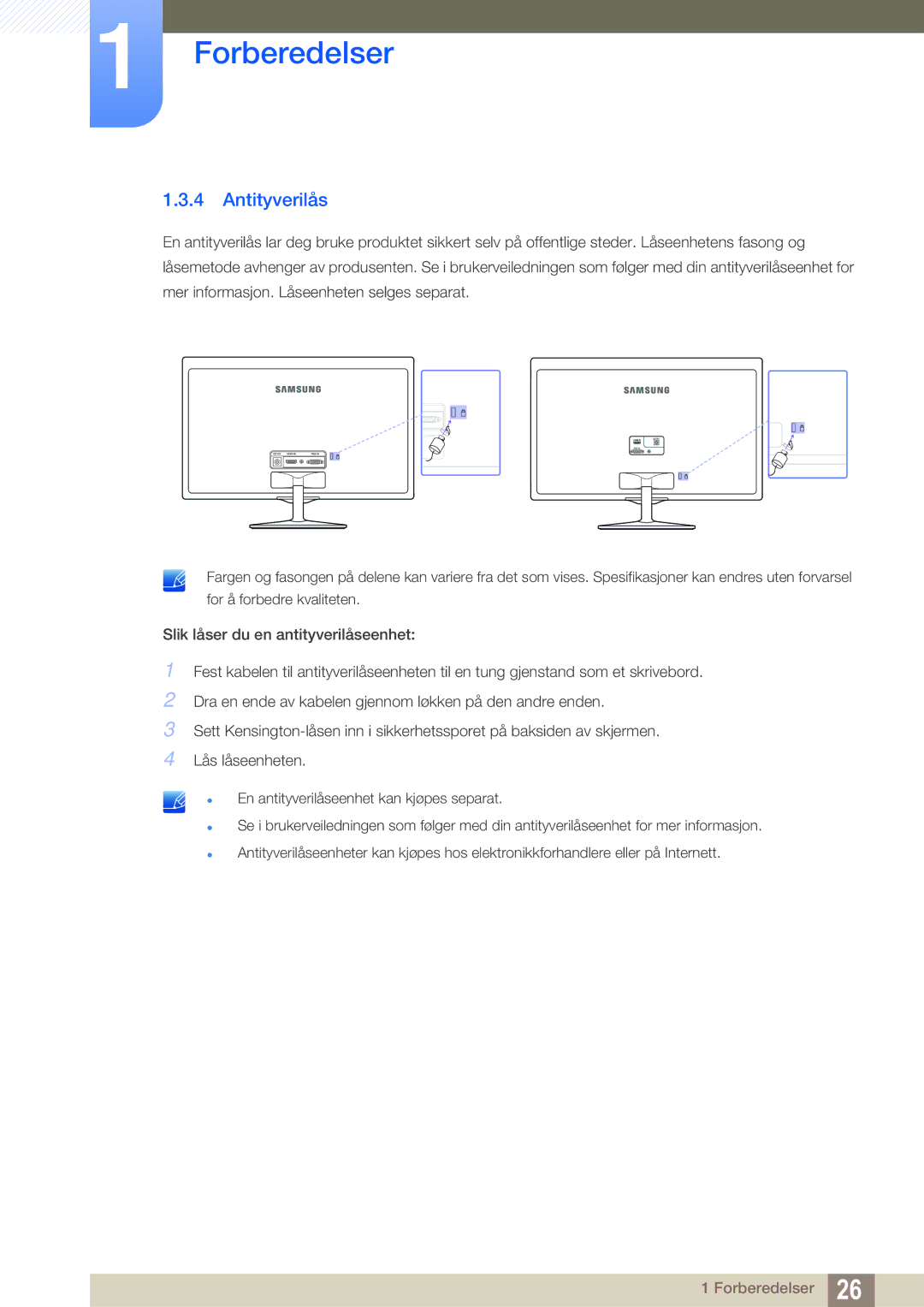 Samsung LS27D391HS/EN, LS24D391HL/EN manual Antityverilås 