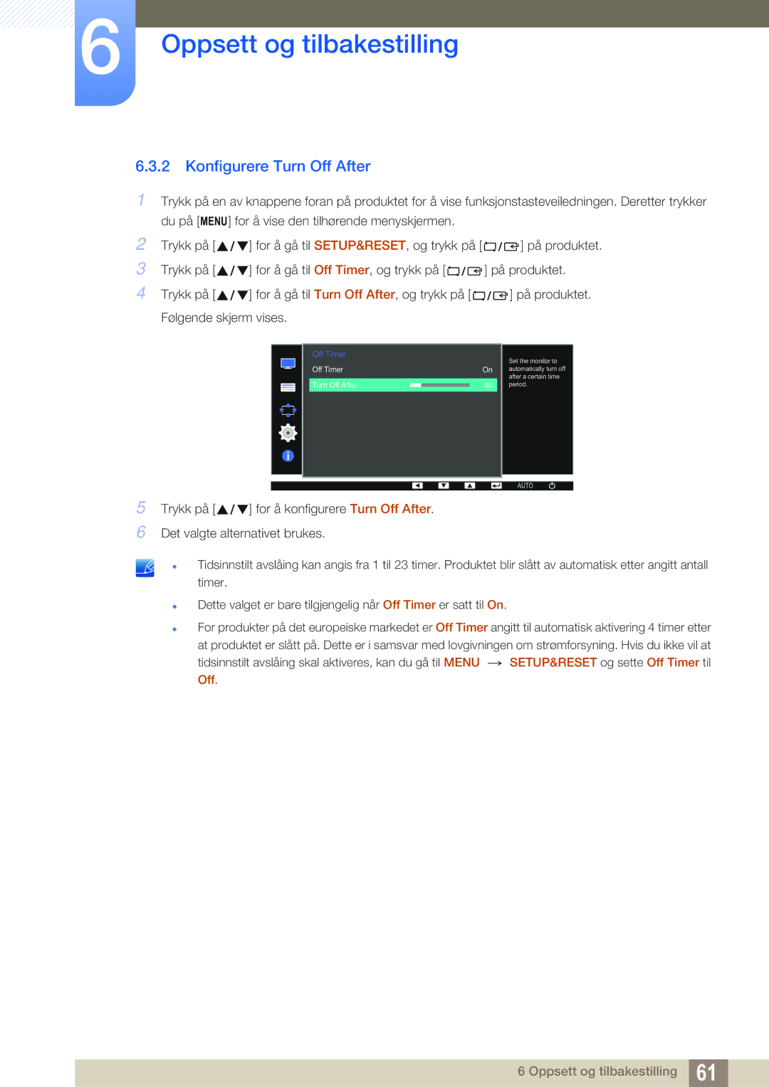 Samsung LS24D391HL/EN, LS27D391HS/EN manual Konfigurere Turn Off After 