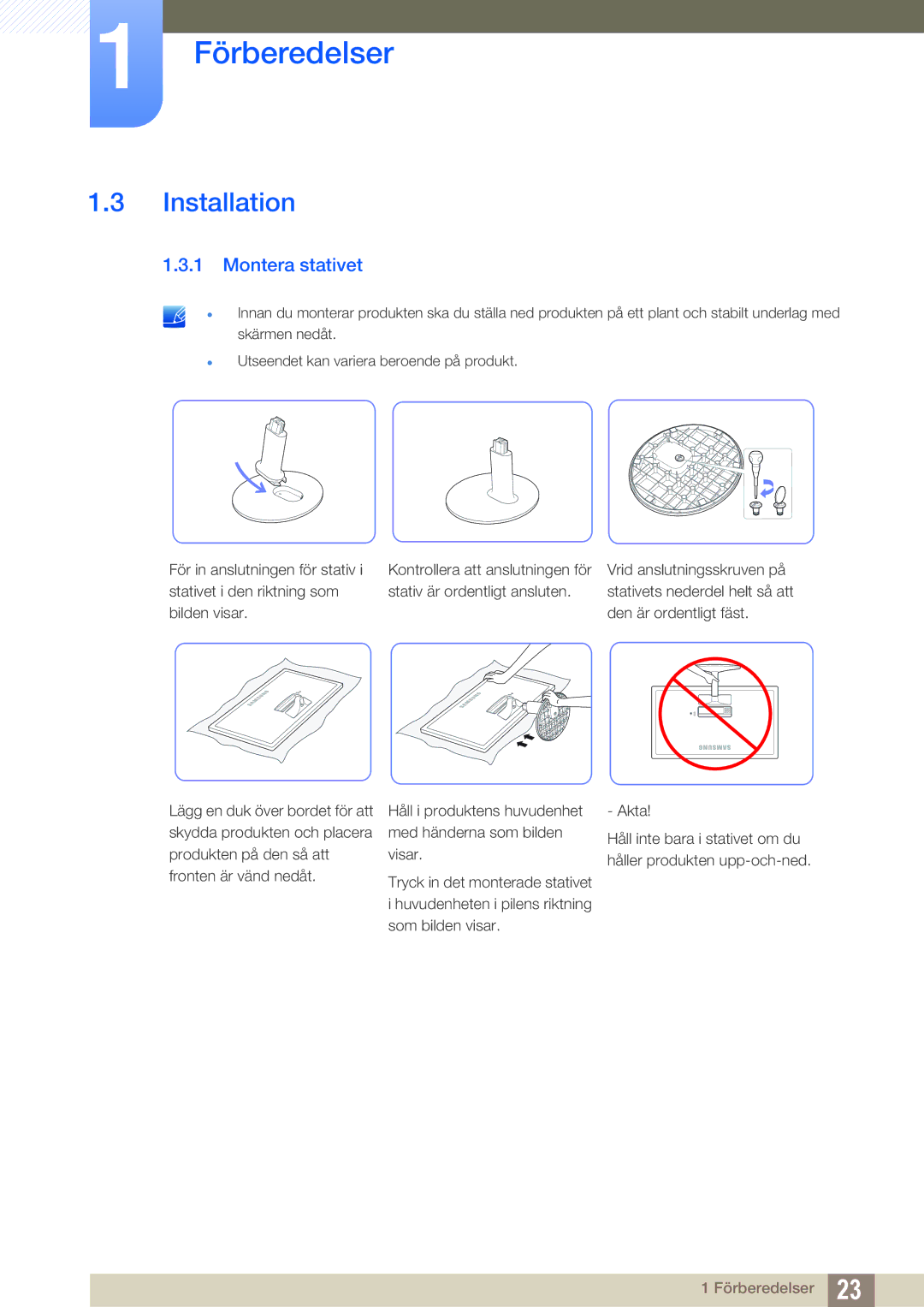 Samsung LS24D391HL/EN, LS27D391HS/EN manual Installation, Montera stativet 