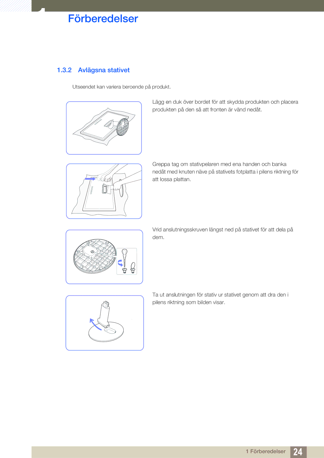 Samsung LS27D391HS/EN, LS24D391HL/EN manual 2 Avlägsna stativet 