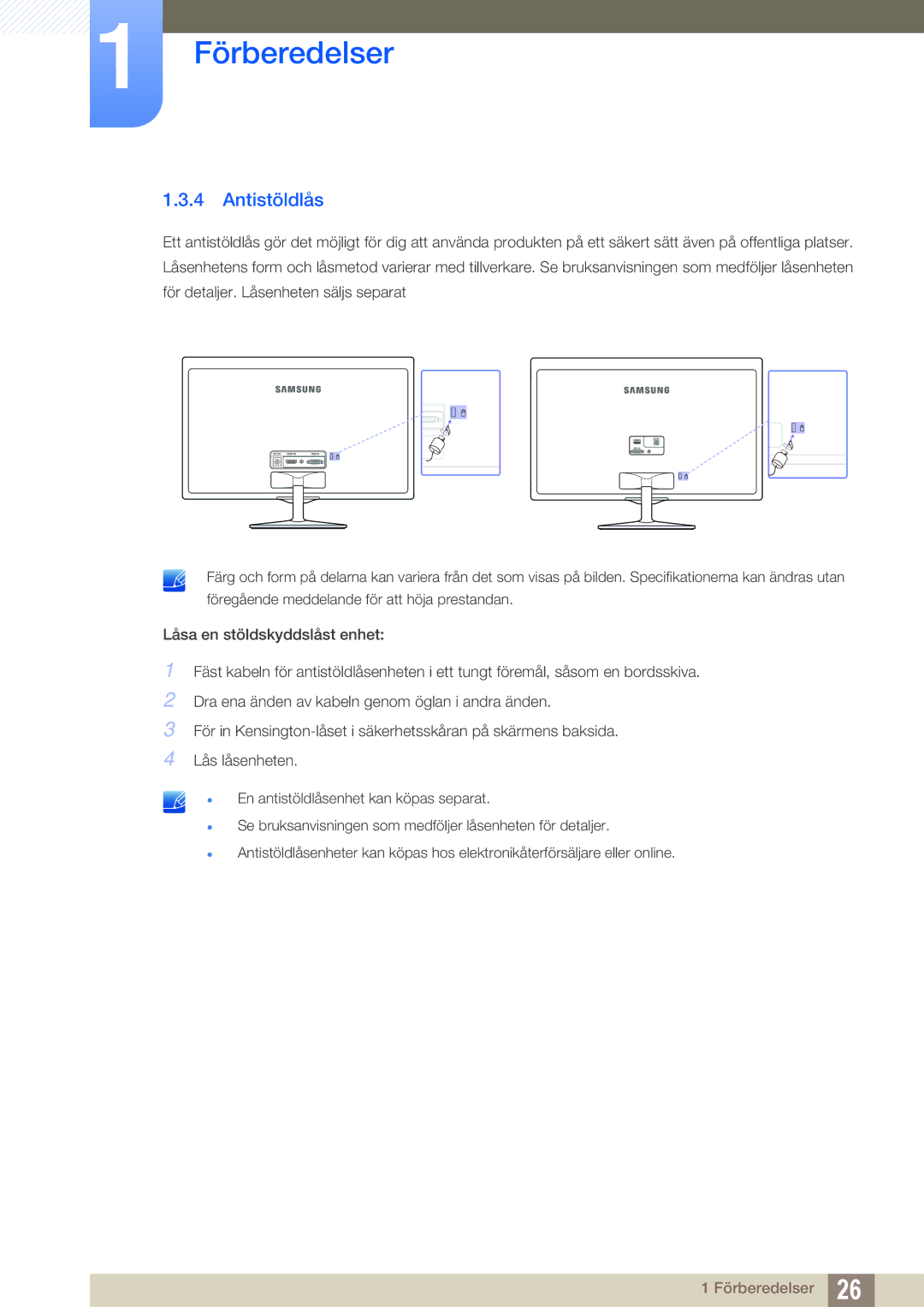 Samsung LS27D391HS/EN, LS24D391HL/EN manual Antistöldlås 