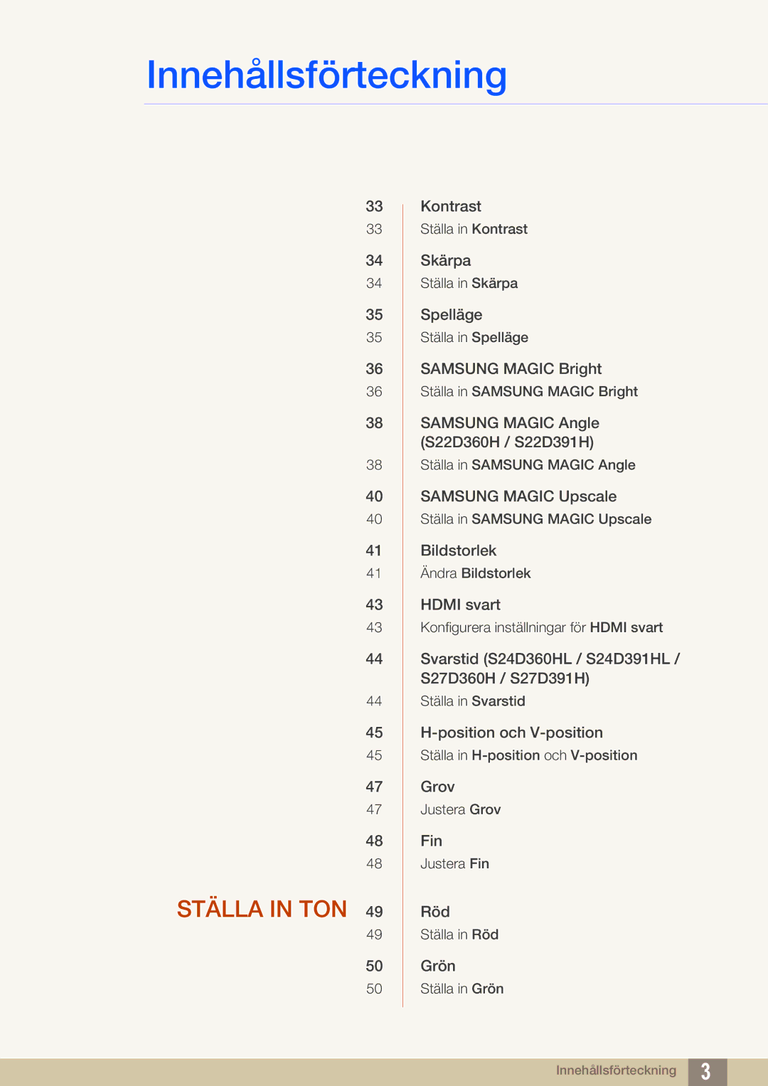 Samsung LS24D391HL/EN, LS27D391HS/EN manual Ställa in TON 