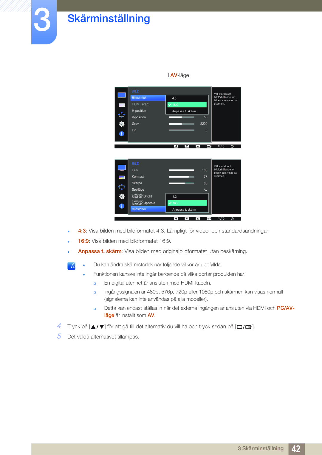 Samsung LS27D391HS/EN, LS24D391HL/EN manual AV-läge 