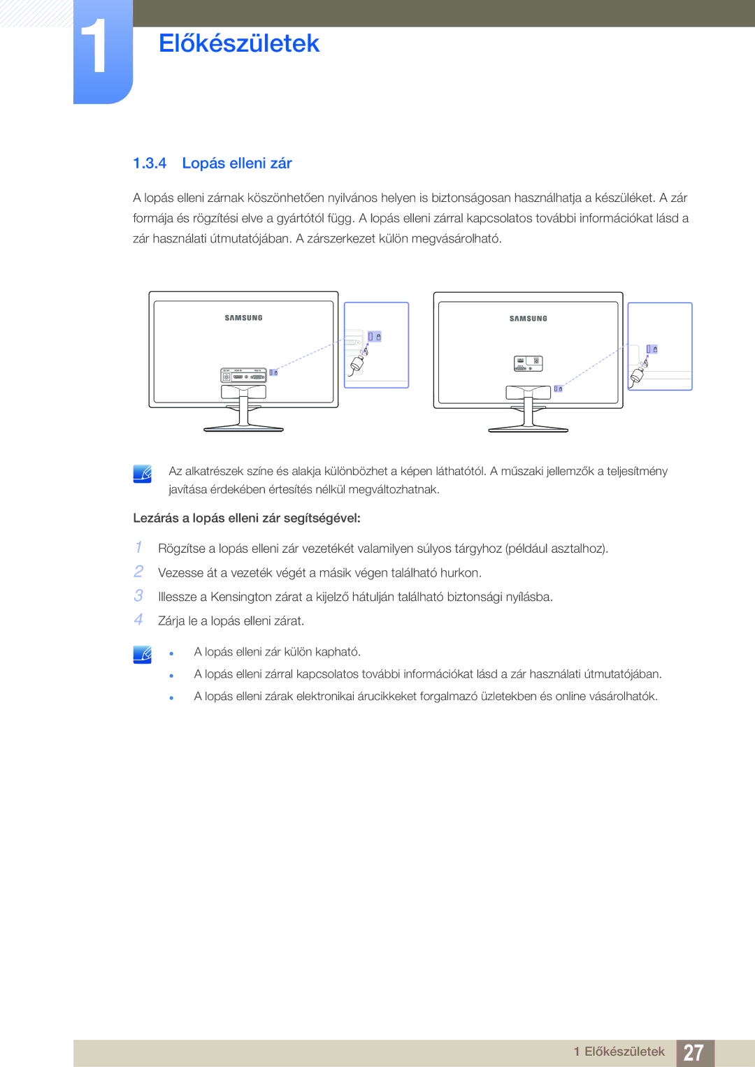 Samsung LS24D391HL/EN, LS27D391HS/EN manual 4 Lopás elleni zár 