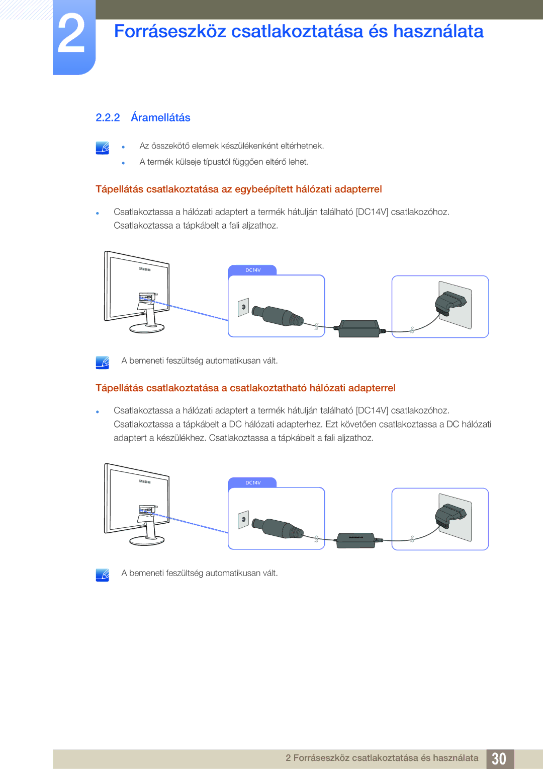 Samsung LS27D391HS/EN, LS24D391HL/EN manual 2 Áramellátás 