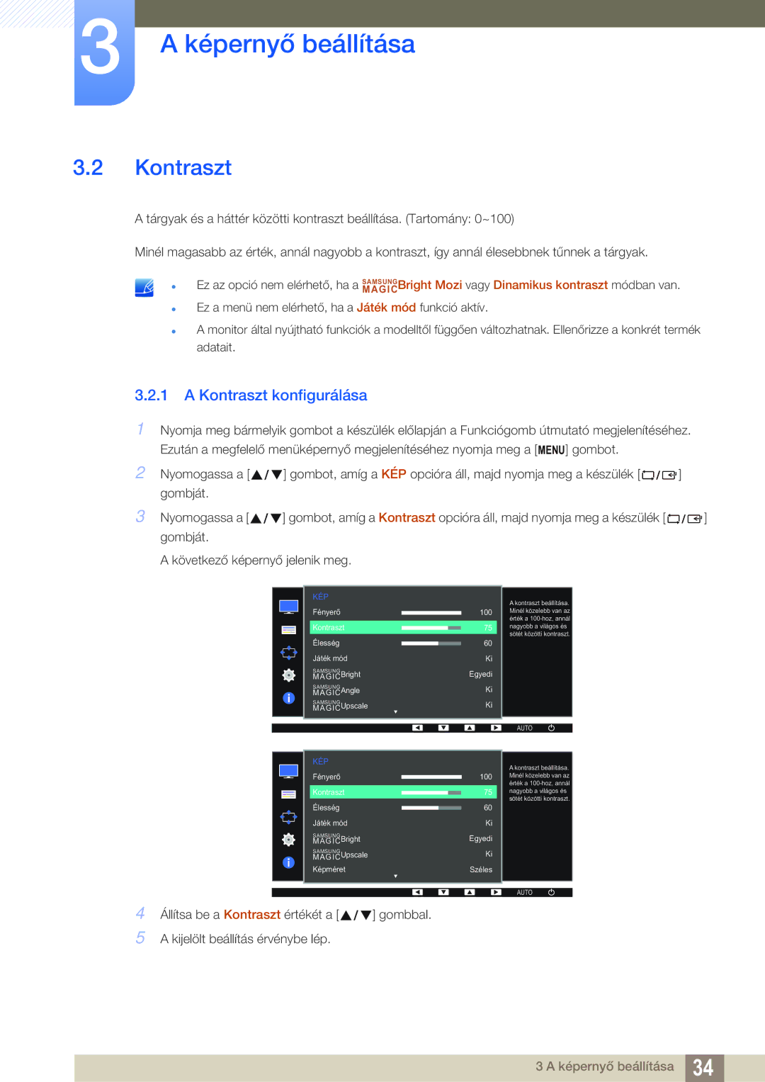 Samsung LS27D391HS/EN, LS24D391HL/EN manual Kontraszt konfigurálása 