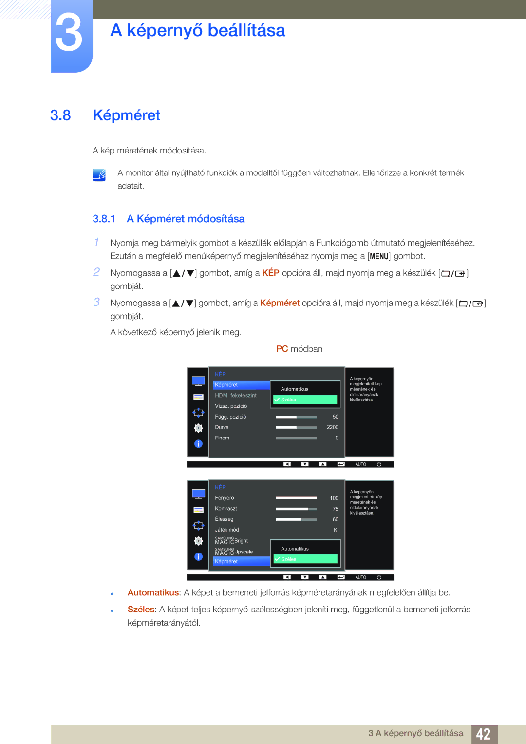 Samsung LS27D391HS/EN, LS24D391HL/EN manual 1 a Képméret módosítása 