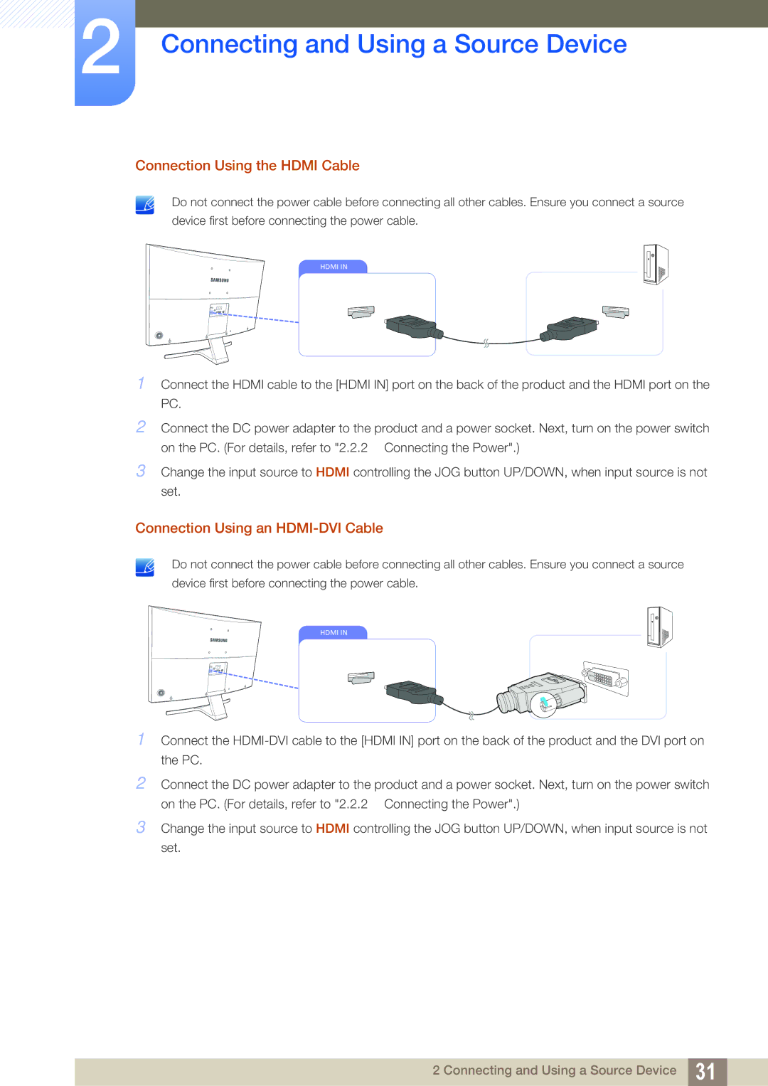 Samsung LS27D590CS/ZN, LS27D590CS/EN, LS27D590CS/XV Connection Using the Hdmi Cable, Connection Using an HDMI-DVI Cable 