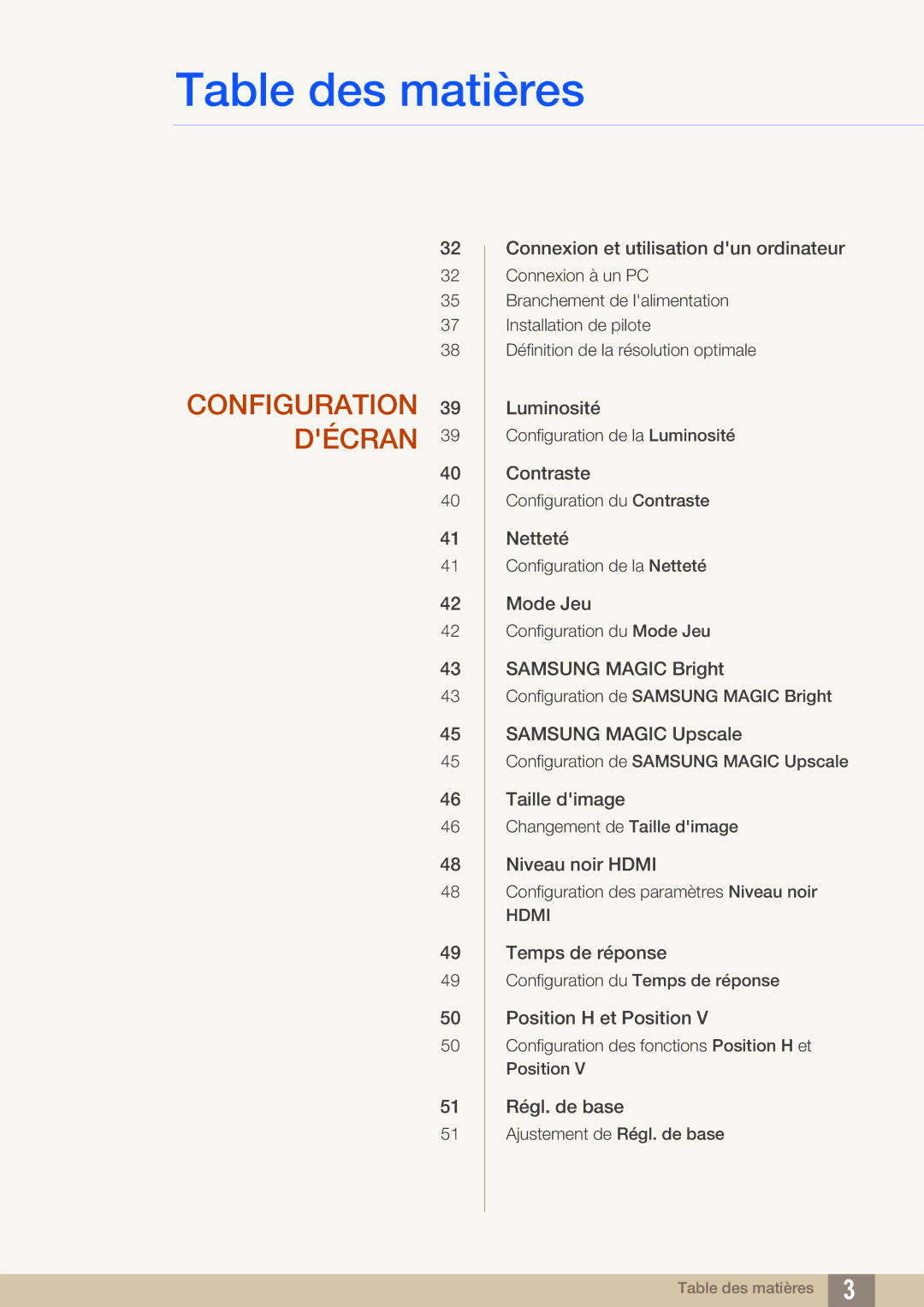 Samsung LS27D590CS/EN manual Configuration Décran 