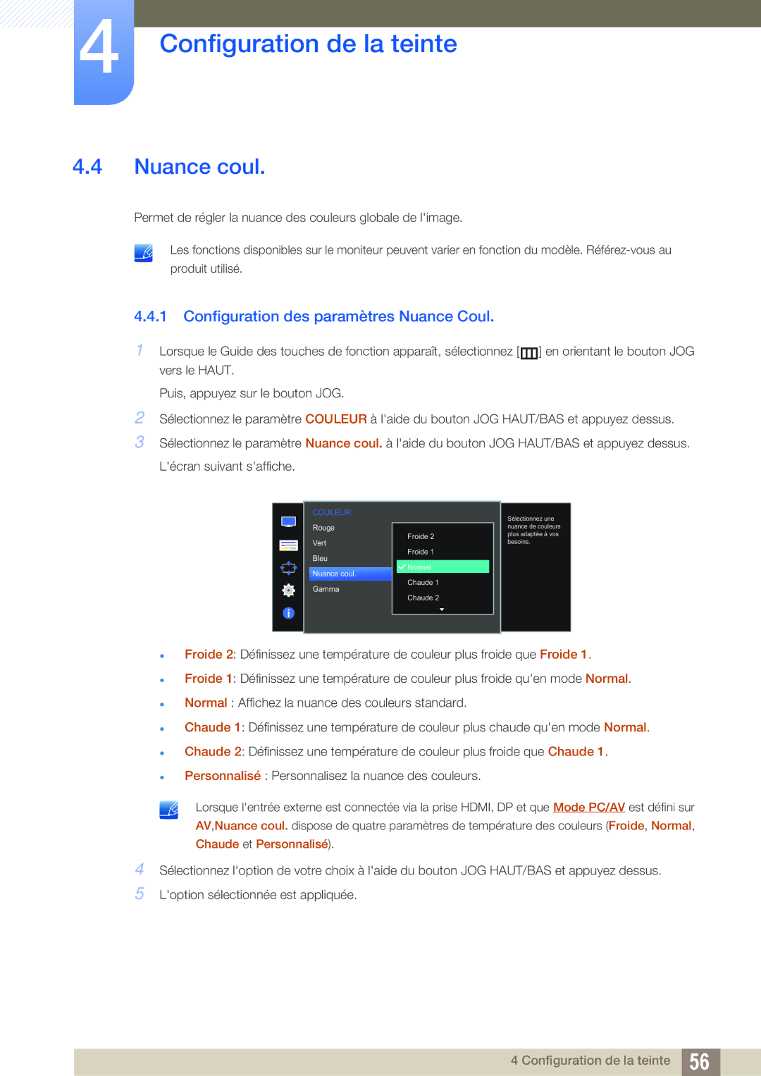 Samsung LS27D590CS/EN manual Nuance coul, Configuration des paramètres Nuance Coul 