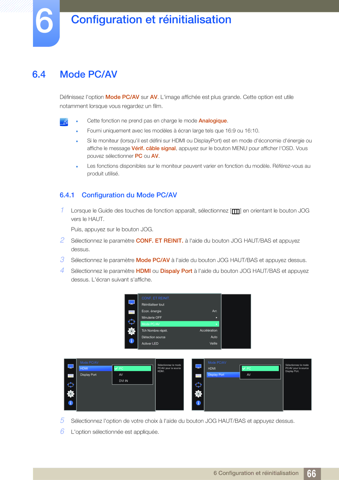 Samsung LS27D590CS/EN manual Configuration du Mode PC/AV 