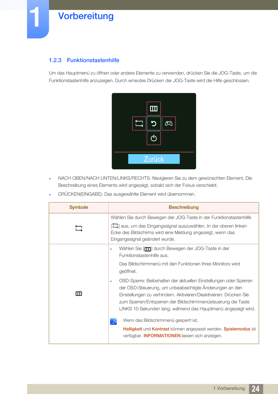 Samsung LS27D590CS/EN manual Zurück, Funktionstastenhilfe 