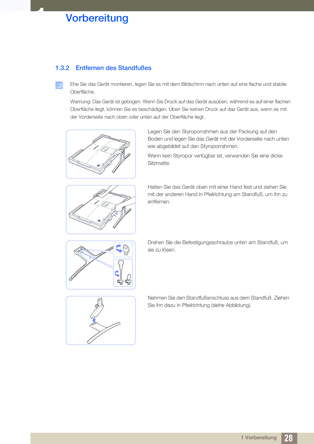 Samsung LS27D590CS/EN manual Entfernen des Standfußes 