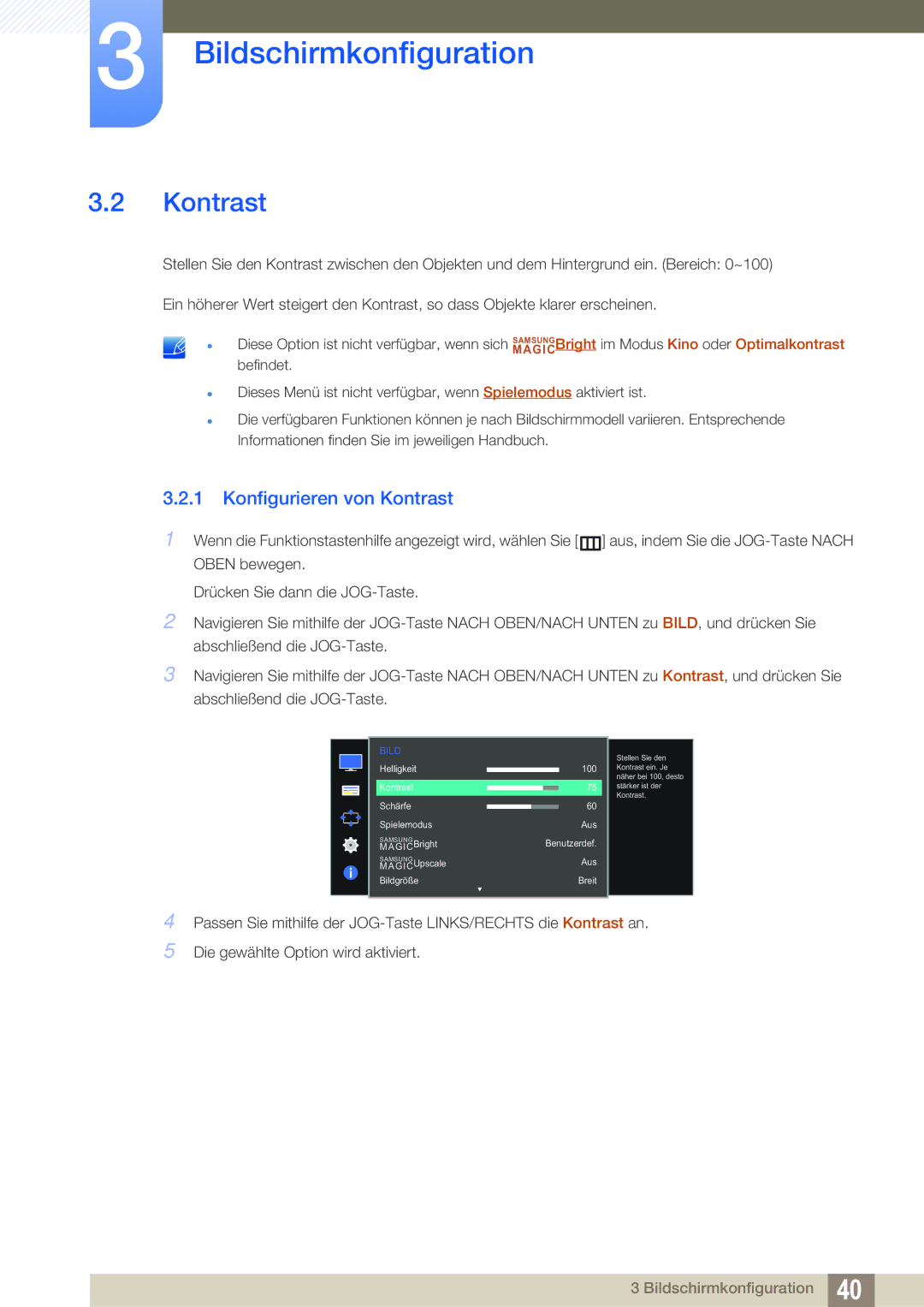 Samsung LS27D590CS/EN manual Konfigurieren von Kontrast 