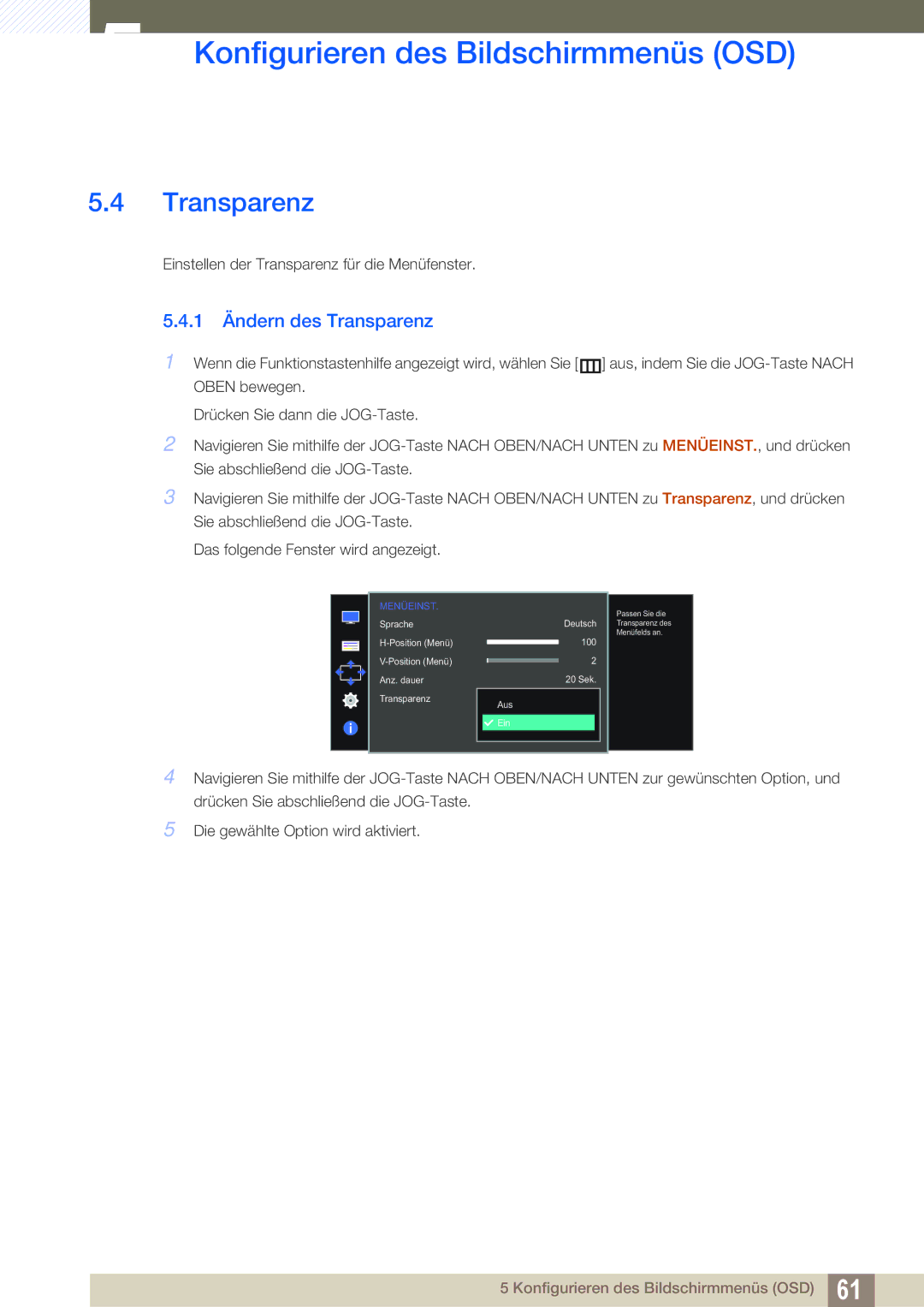 Samsung LS27D590CS/EN manual 1 Ändern des Transparenz 