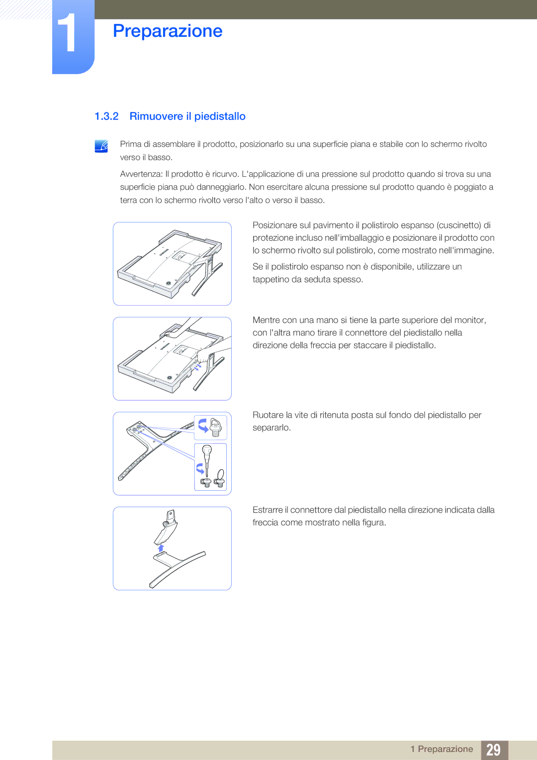 Samsung LS27D590CS/EN manual Rimuovere il piedistallo 