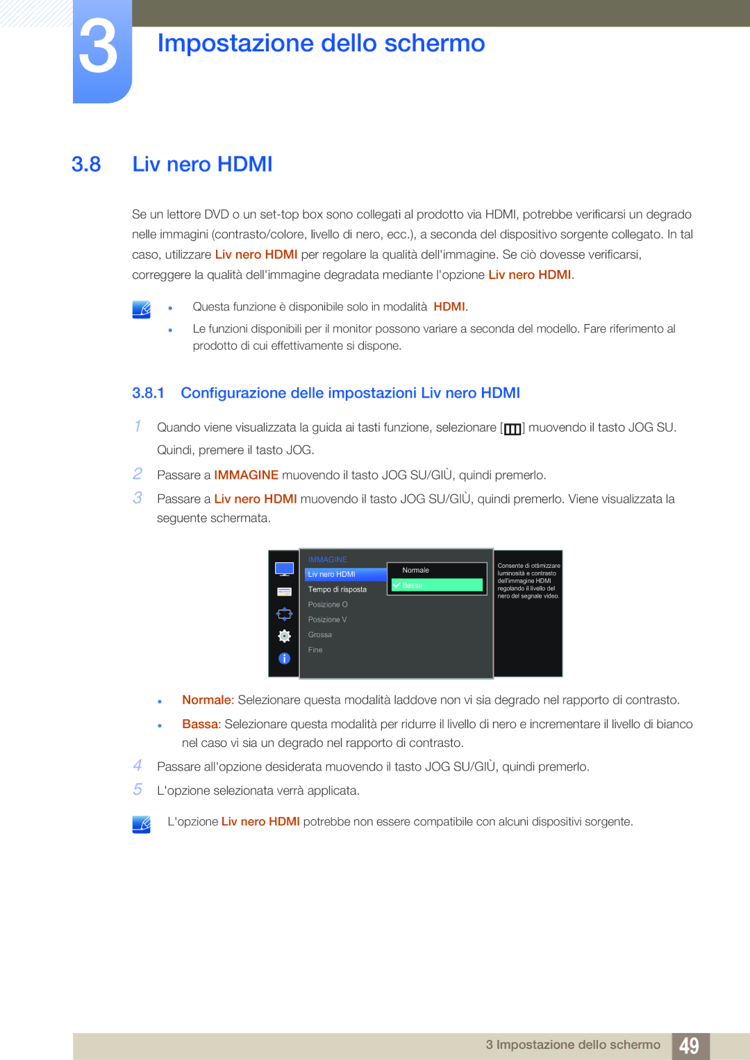 Samsung LS27D590CS/EN manual Configurazione delle impostazioni Liv nero Hdmi 