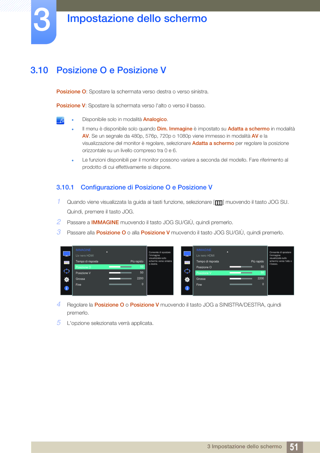 Samsung LS27D590CS/EN manual Configurazione di Posizione O e Posizione 