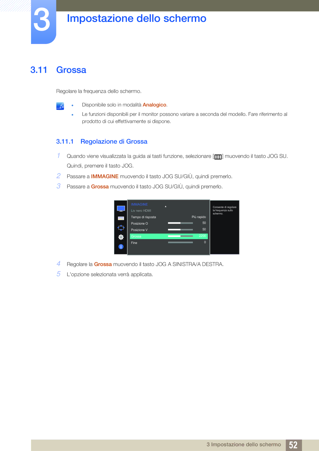 Samsung LS27D590CS/EN manual Regolazione di Grossa 