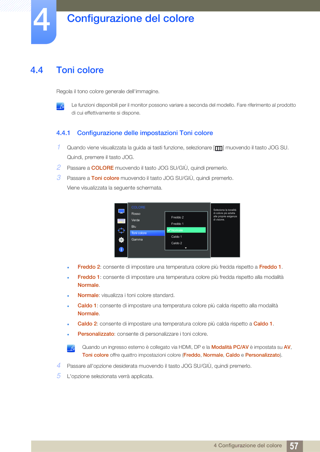 Samsung LS27D590CS/EN manual Configurazione delle impostazioni Toni colore 