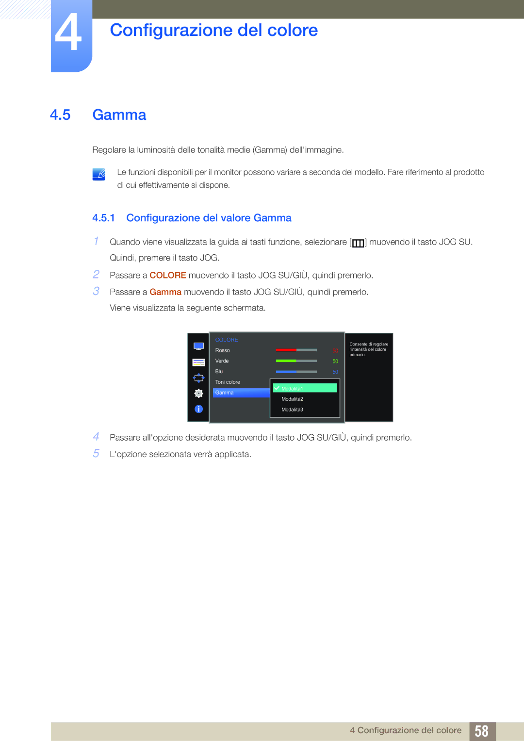 Samsung LS27D590CS/EN manual Configurazione del valore Gamma 