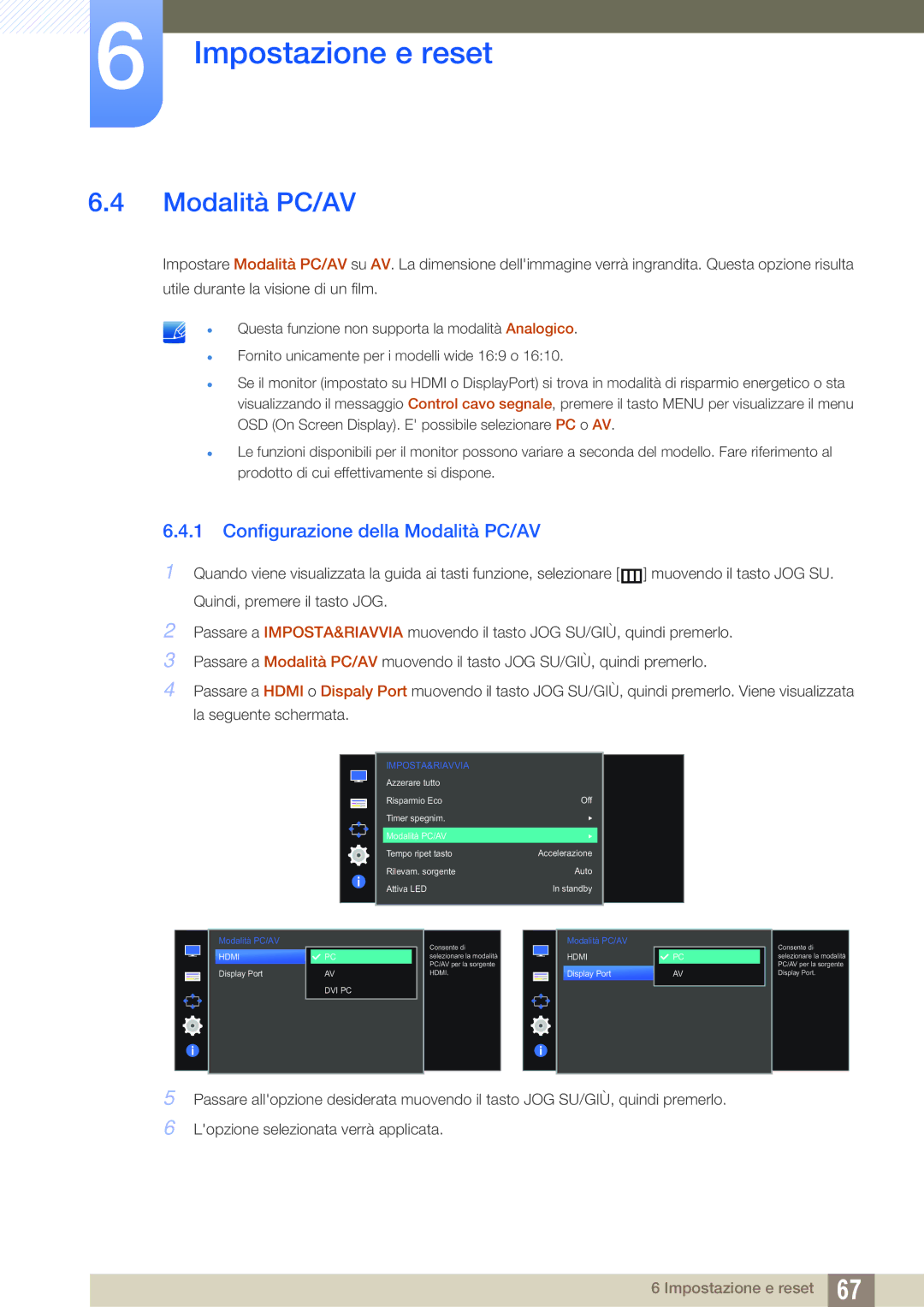 Samsung LS27D590CS/EN manual Configurazione della Modalità PC/AV 