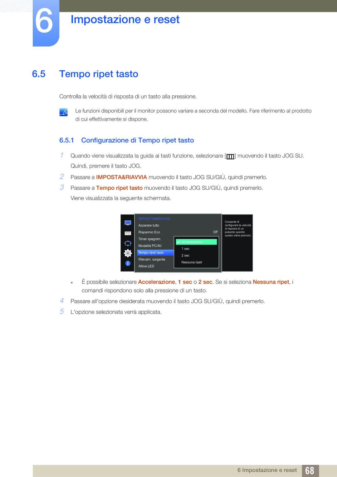 Samsung LS27D590CS/EN manual Configurazione di Tempo ripet tasto 