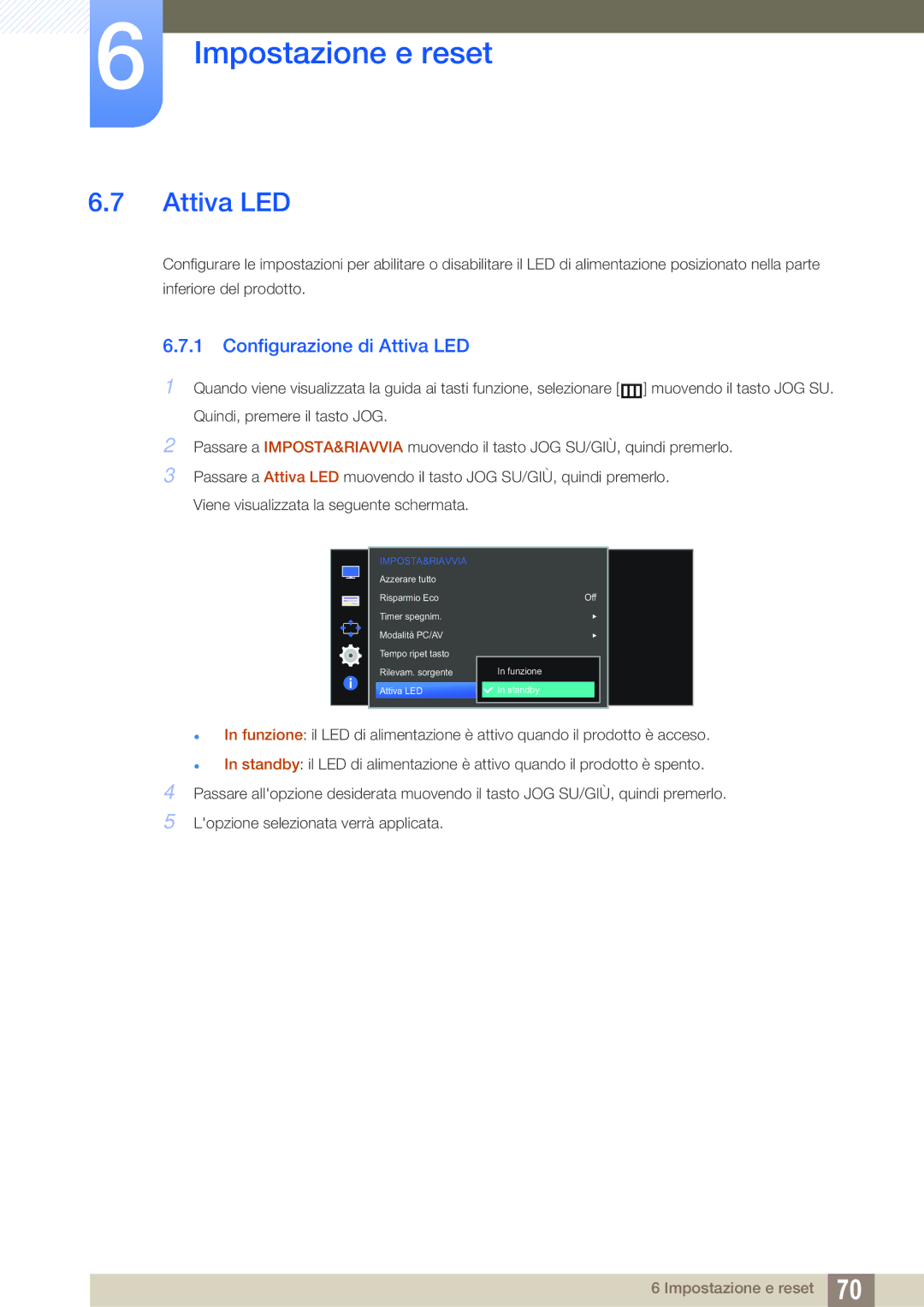 Samsung LS27D590CS/EN manual Configurazione di Attiva LED 