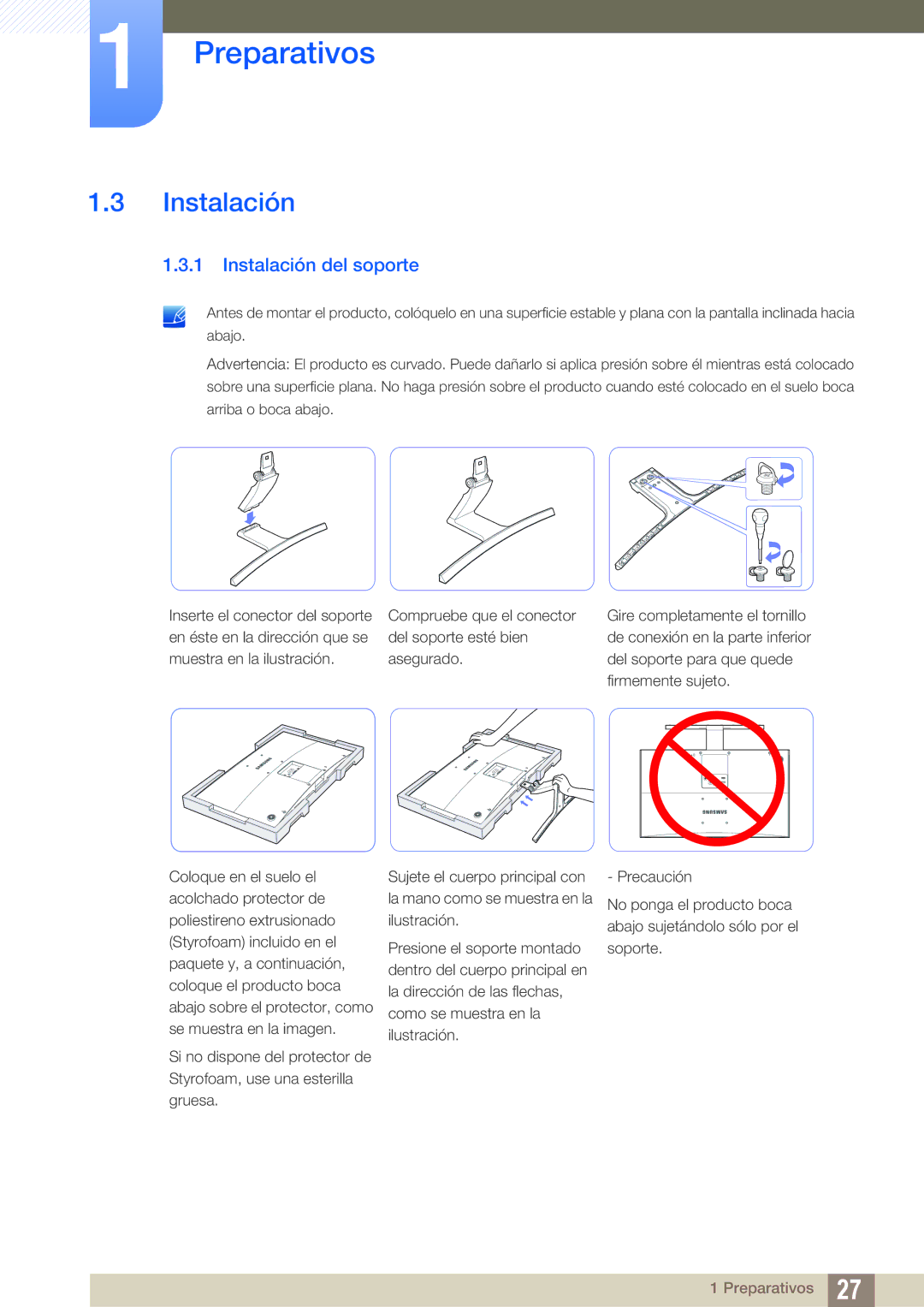 Samsung LS27D590CS/EN manual Instalación del soporte 