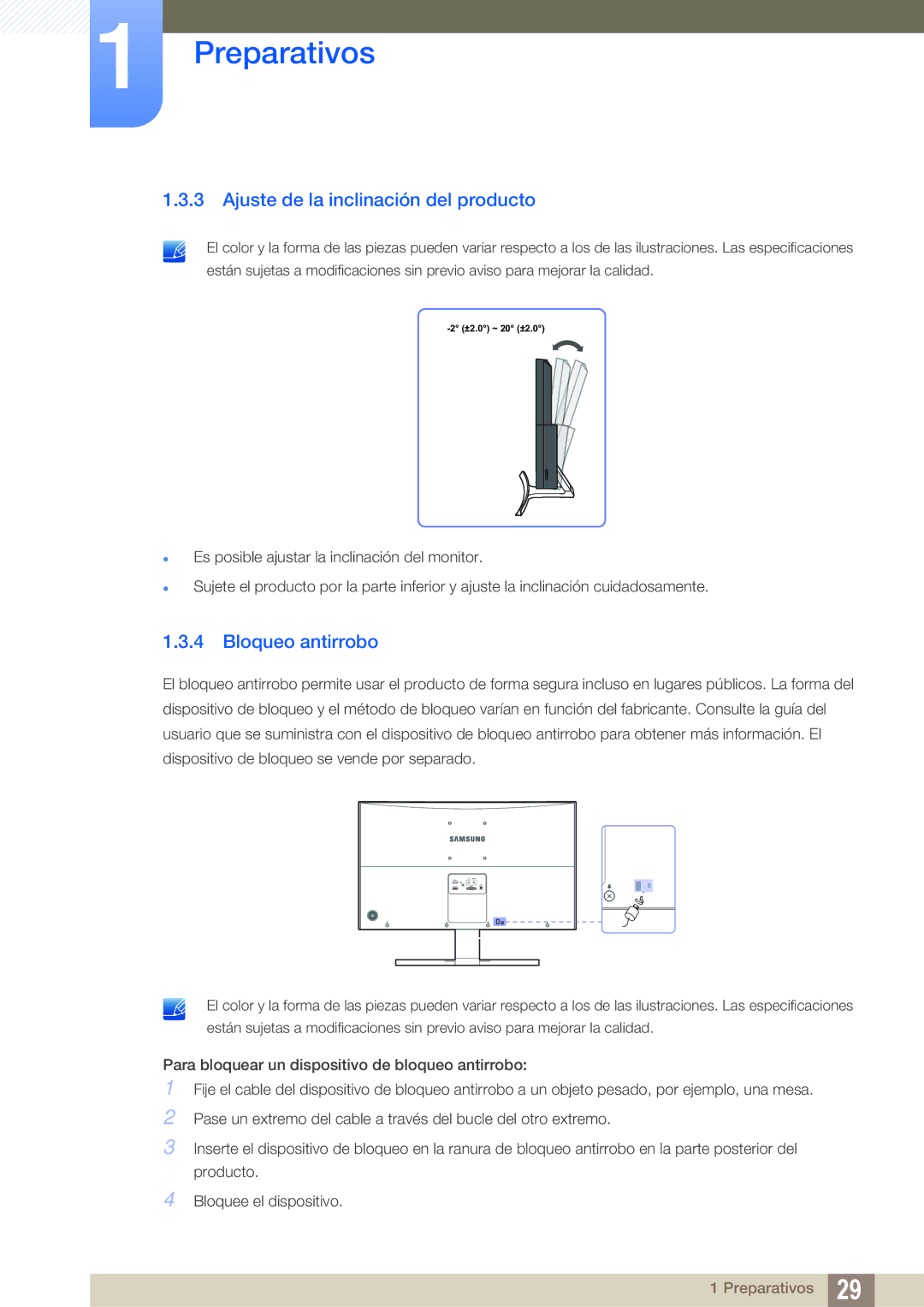 Samsung LS27D590CS/EN manual Ajuste de la inclinación del producto, Bloqueo antirrobo 