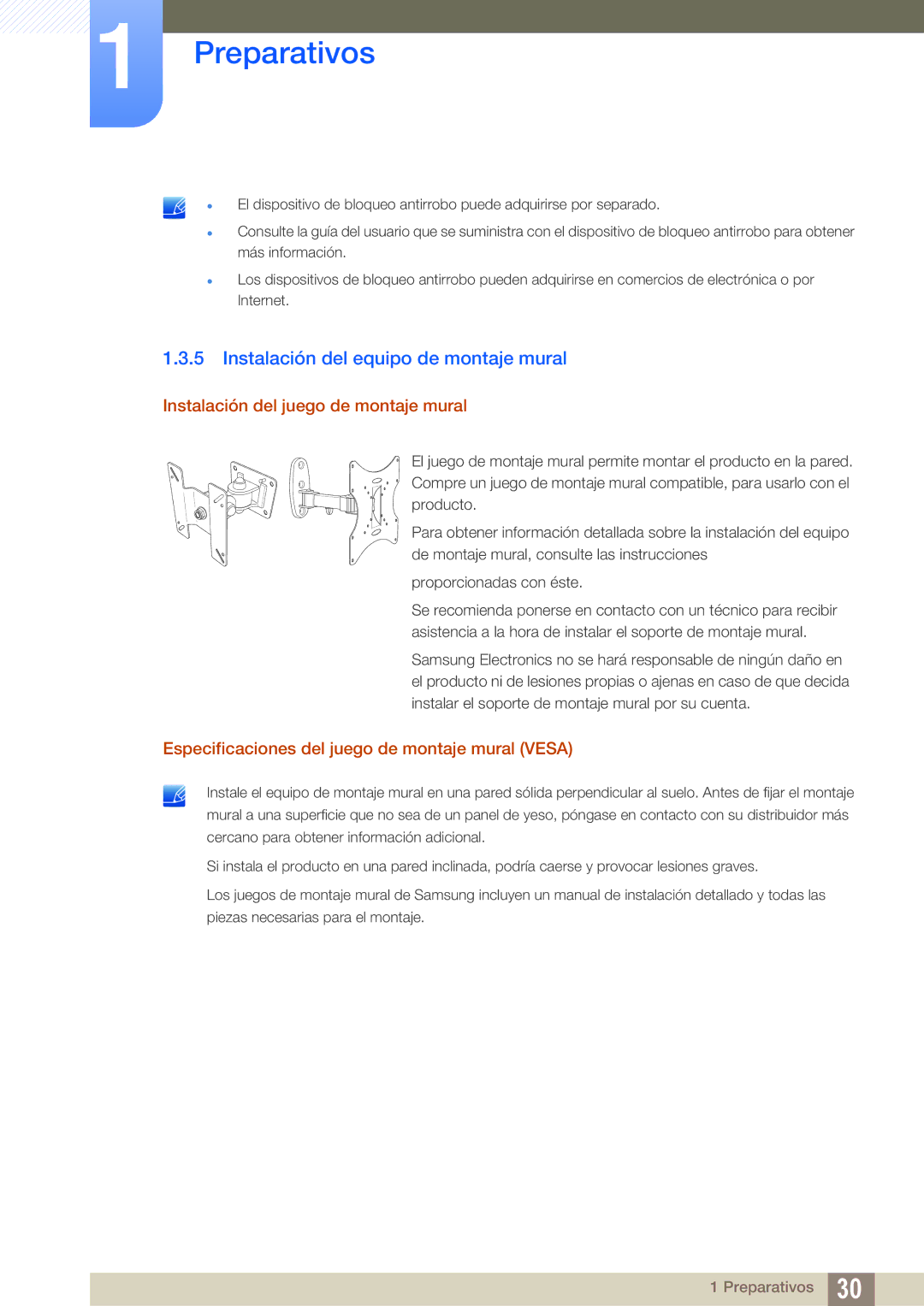 Samsung LS27D590CS/EN manual Instalación del equipo de montaje mural, Instalación del juego de montaje mural 