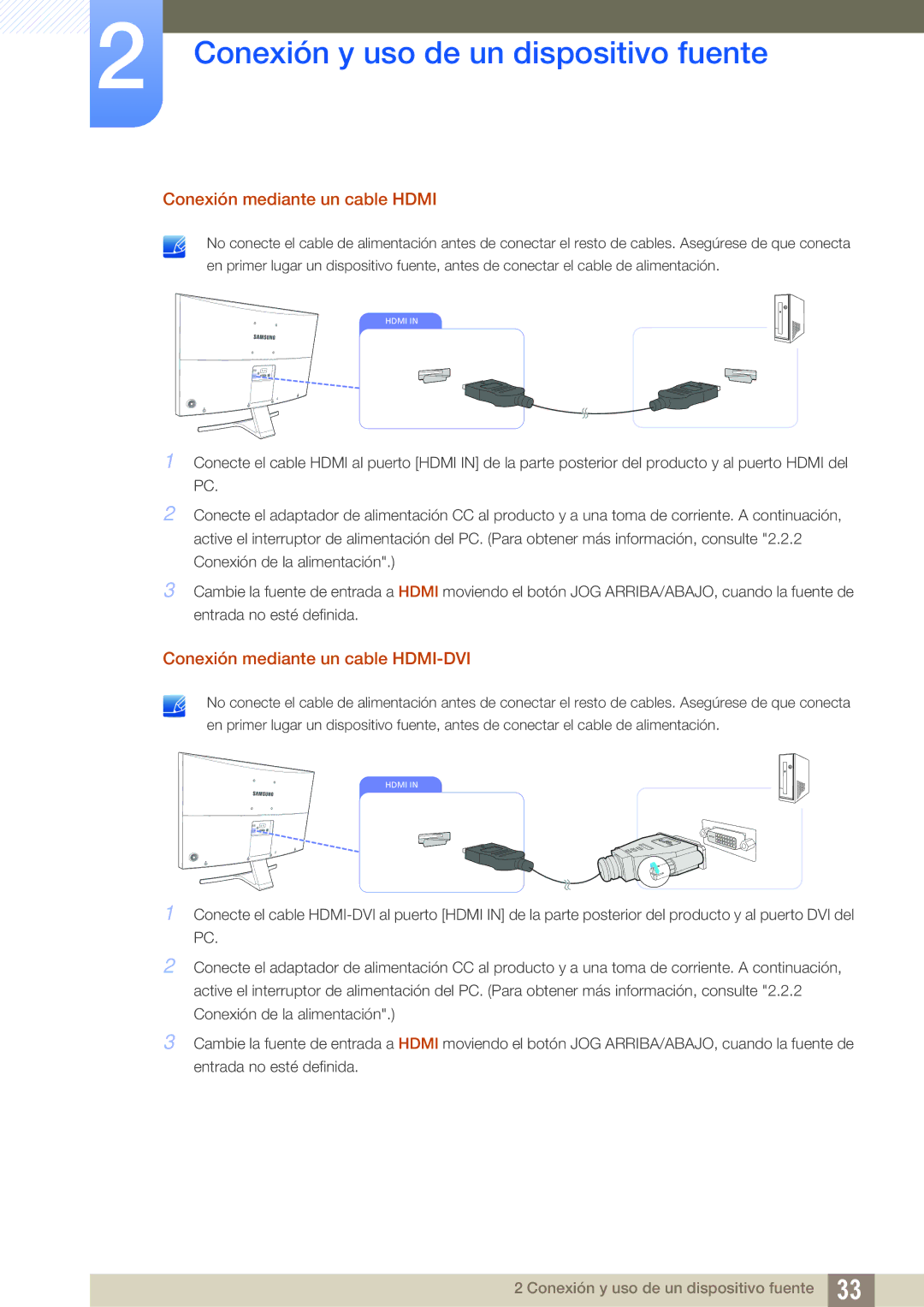 Samsung LS27D590CS/EN manual Conexión mediante un cable Hdmi, Conexión mediante un cable HDMI-DVI 