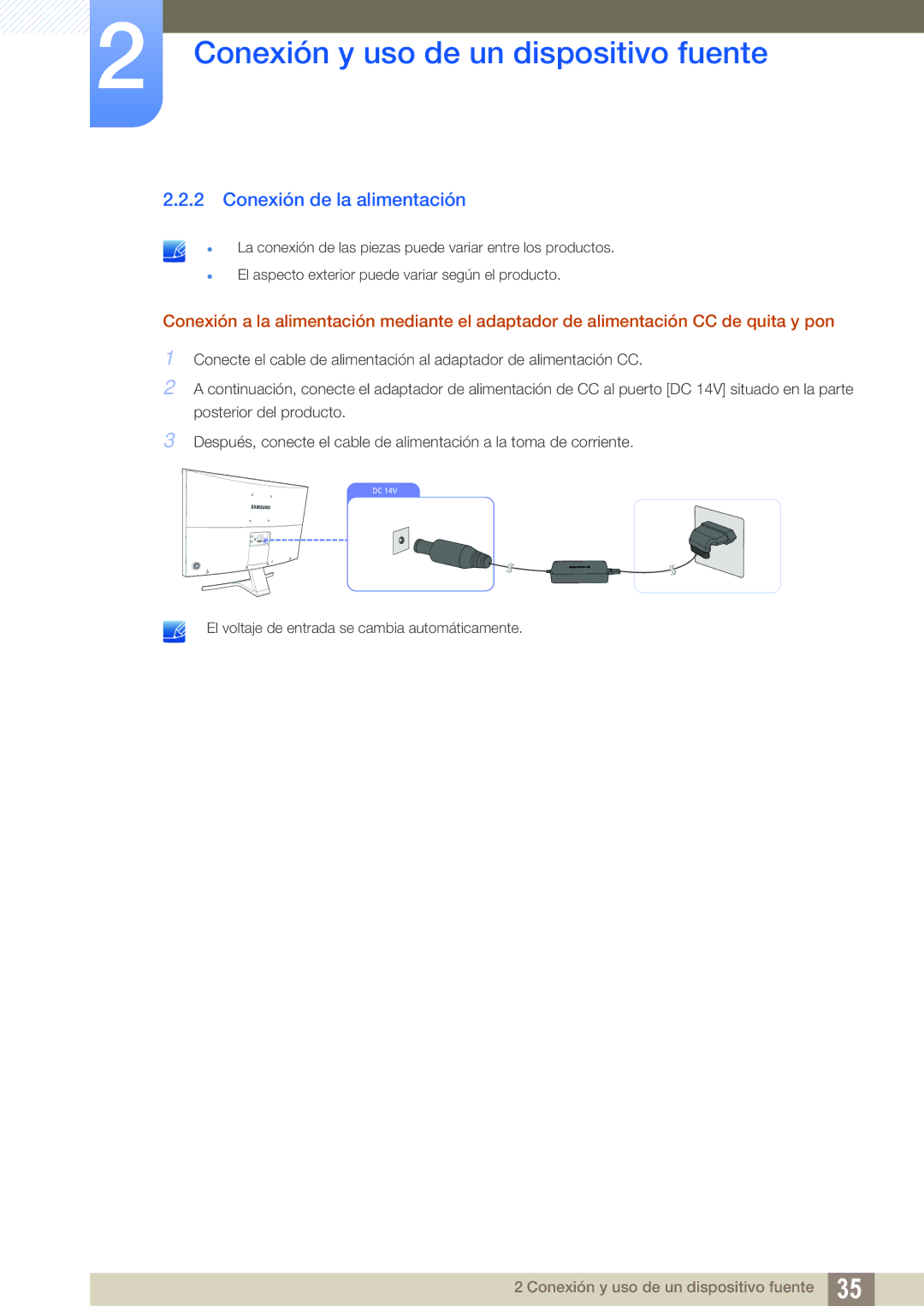 Samsung LS27D590CS/EN manual Conexión de la alimentación 