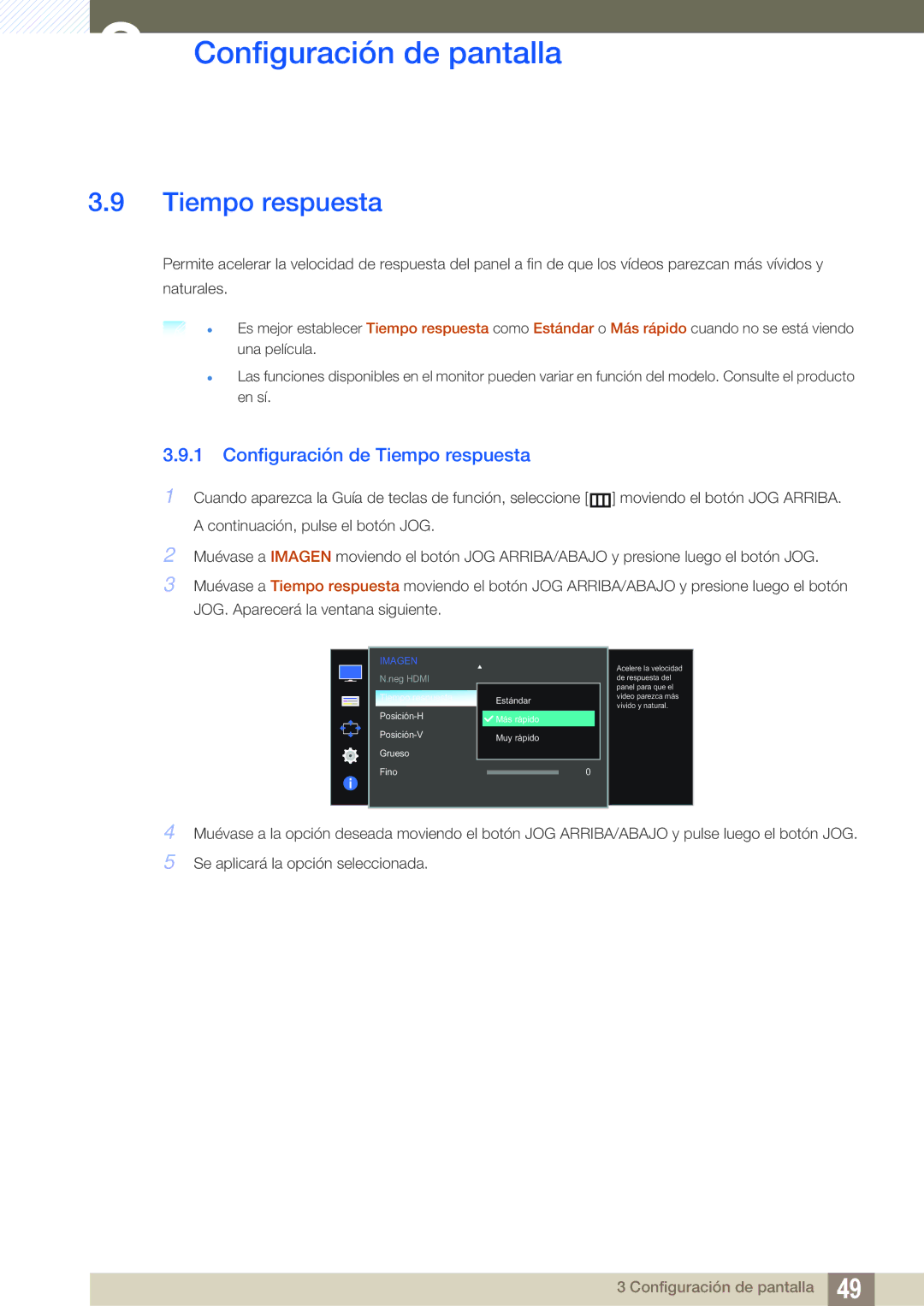 Samsung LS27D590CS/EN manual Configuración de Tiempo respuesta 