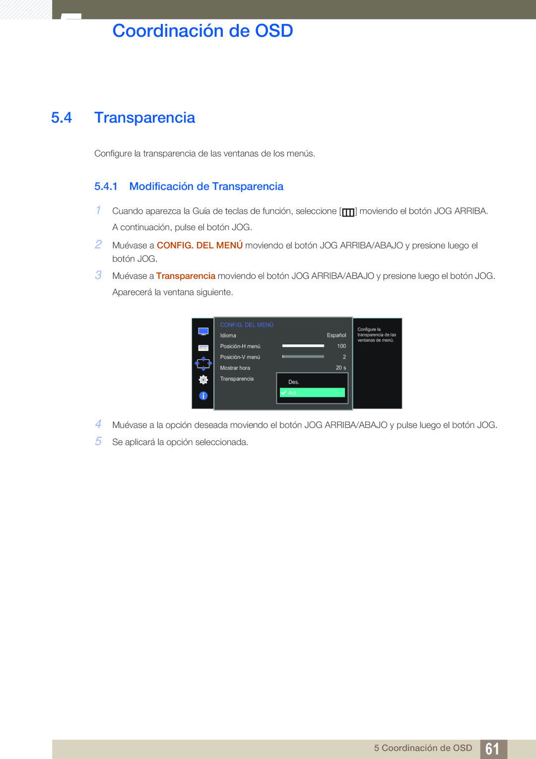 Samsung LS27D590CS/EN manual Modificación de Transparencia 