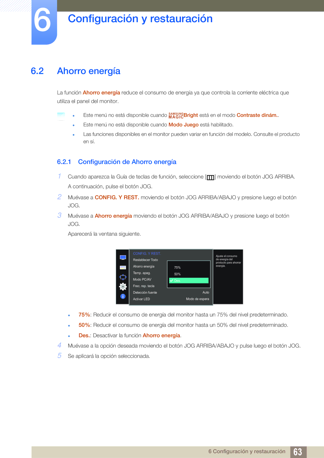 Samsung LS27D590CS/EN manual Configuración de Ahorro energía 