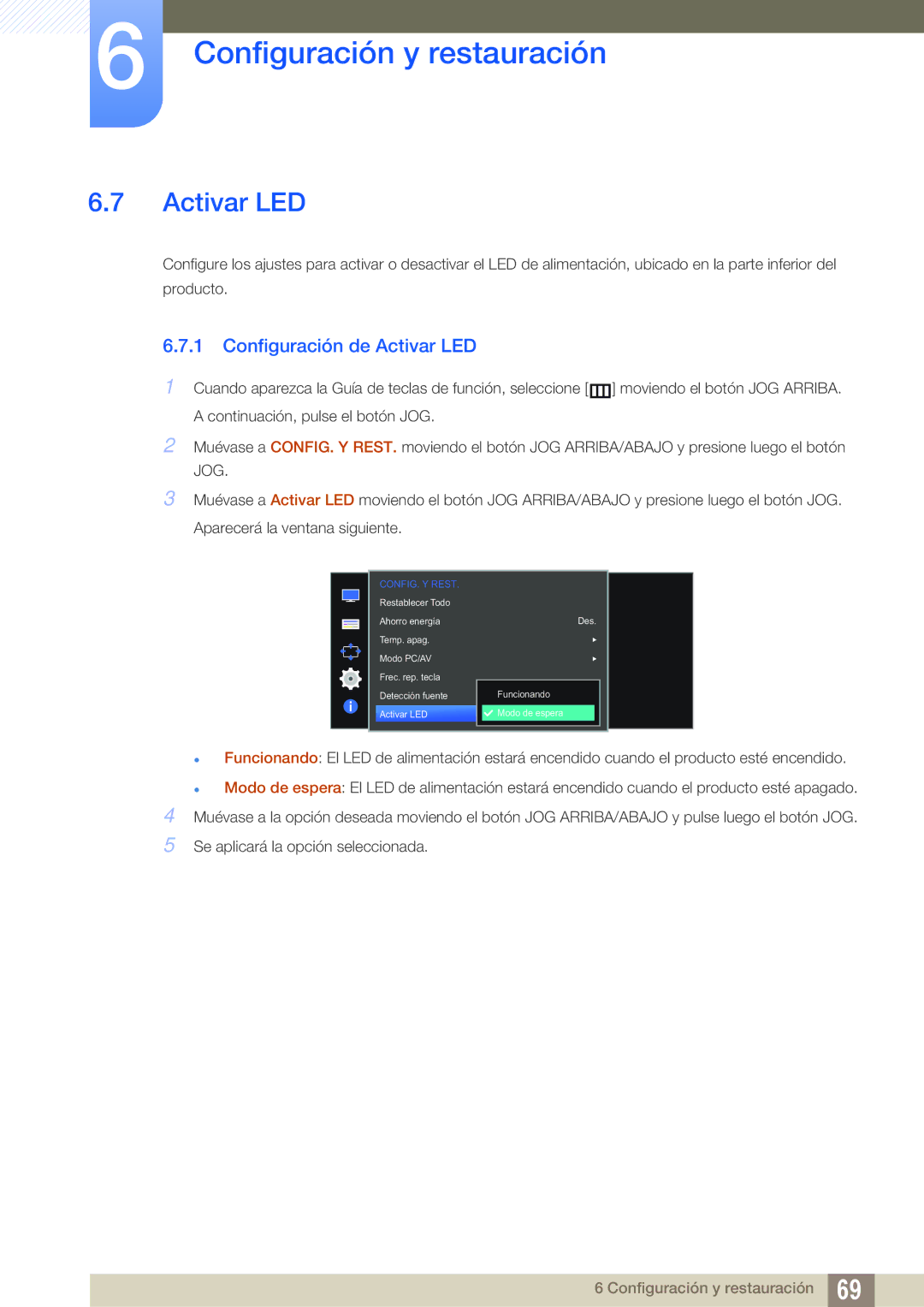 Samsung LS27D590CS/EN manual Configuración de Activar LED 