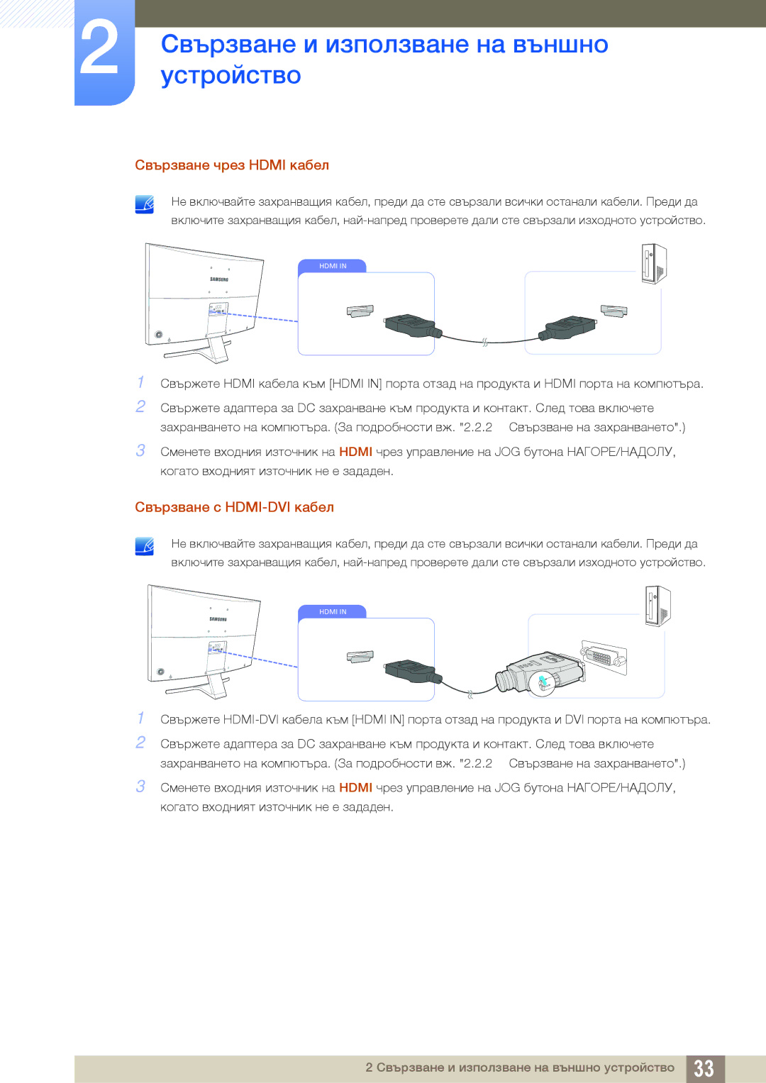 Samsung LS27D590CS/EN manual Свързване чрез Hdmi кабел, Свързване с HDMI-DVI кабел 