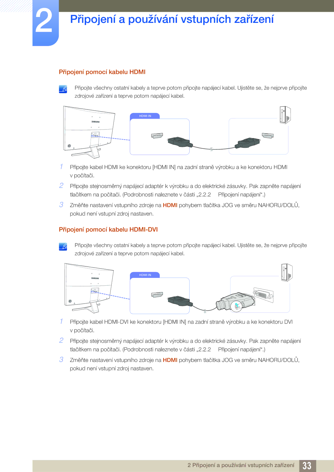 Samsung LS27D590CS/EN manual Připojení pomocí kabelu Hdmi, Připojení pomocí kabelu HDMI-DVI 