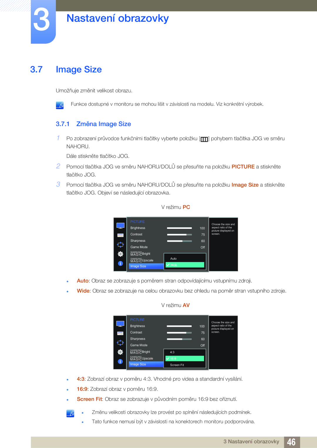 Samsung LS27D590CS/EN manual 1 Změna Image Size 