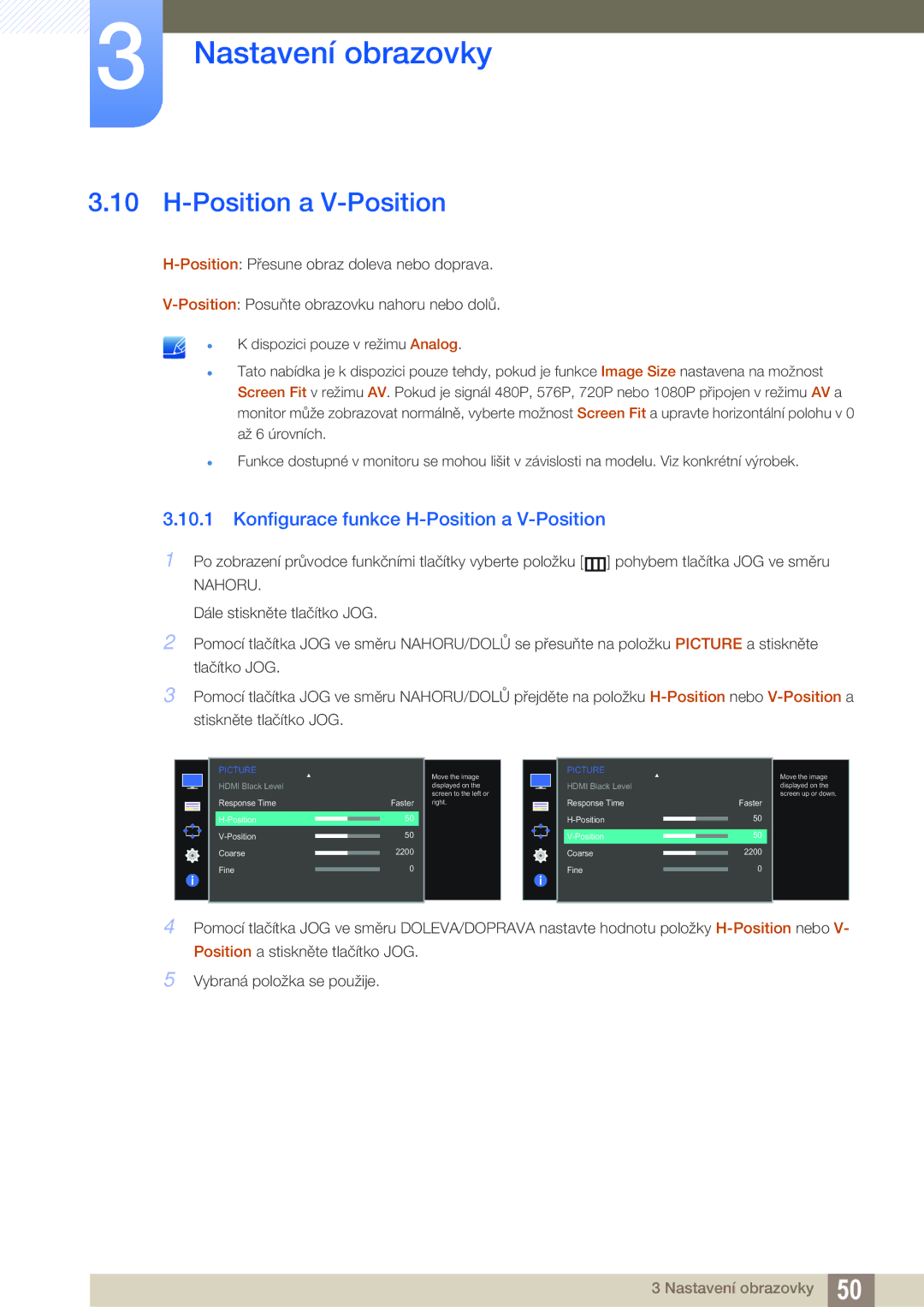 Samsung LS27D590CS/EN manual Konfigurace funkce H-Position a V-Position 