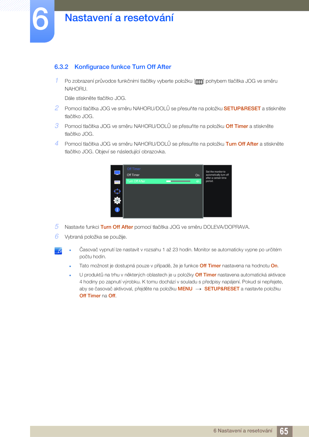 Samsung LS27D590CS/EN manual Konfigurace funkce Turn Off After 