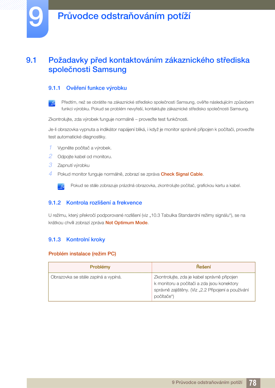 Samsung LS27D590CS/EN manual Průvodce odstraňováním potíží, 1 Ověření funkce výrobku, Kontrola rozlišení a frekvence 